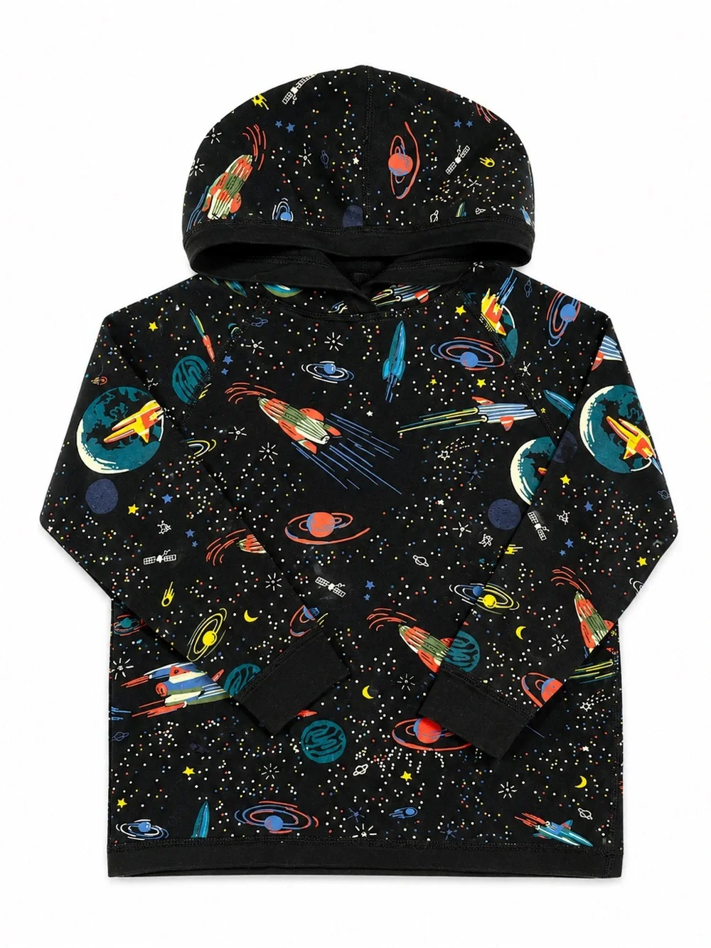 Hanna Andersson Space Rocket Hoodie Size 6-7 Black Pima Cotton